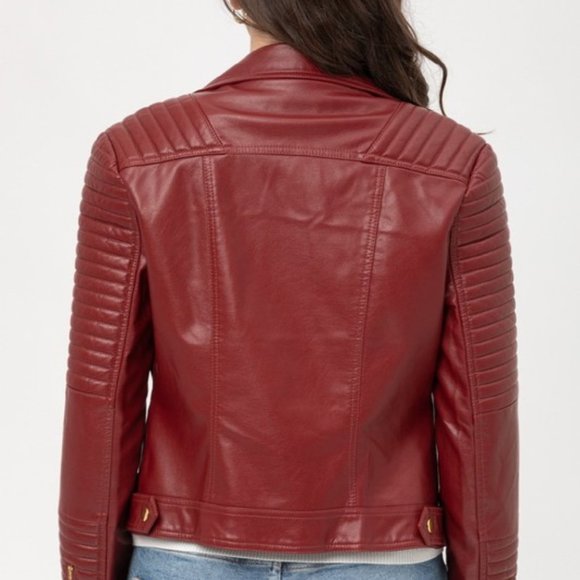 !! LAST ONE !! Faux Leather Moto Jacket - Wine, Size Medium - PRICE FIRM - Picture 5 of 5
